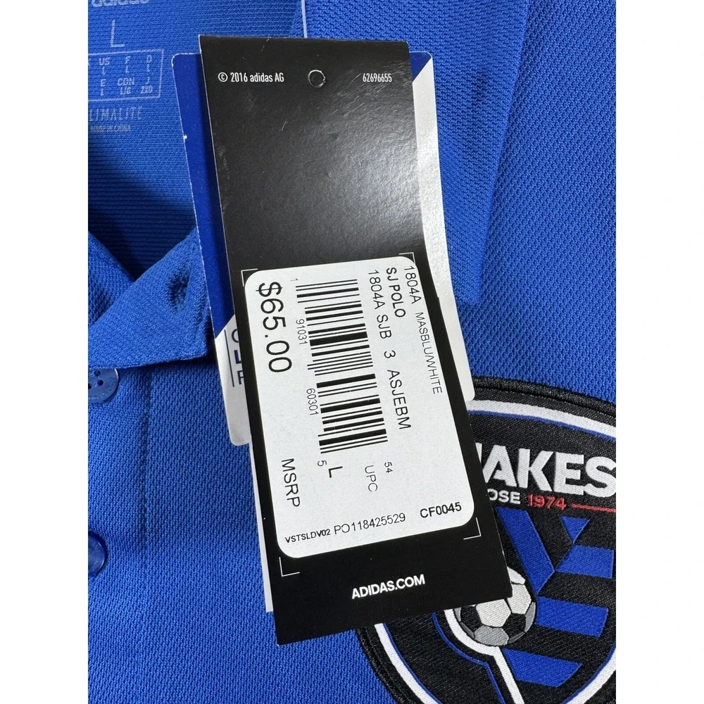 NEW ADIDAS MLS San Jose Quakes Coaches Polo Shirt Mens Large Climalite Blue